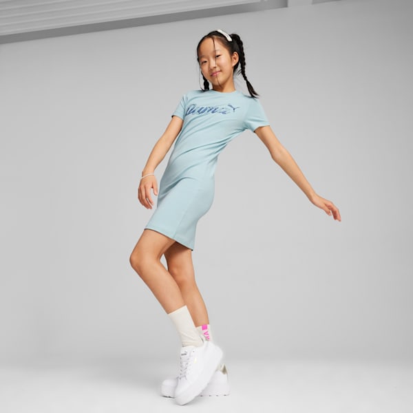 PUMA ESS Blossom Big Dress Girls Turquoise Surf Size L Kids
